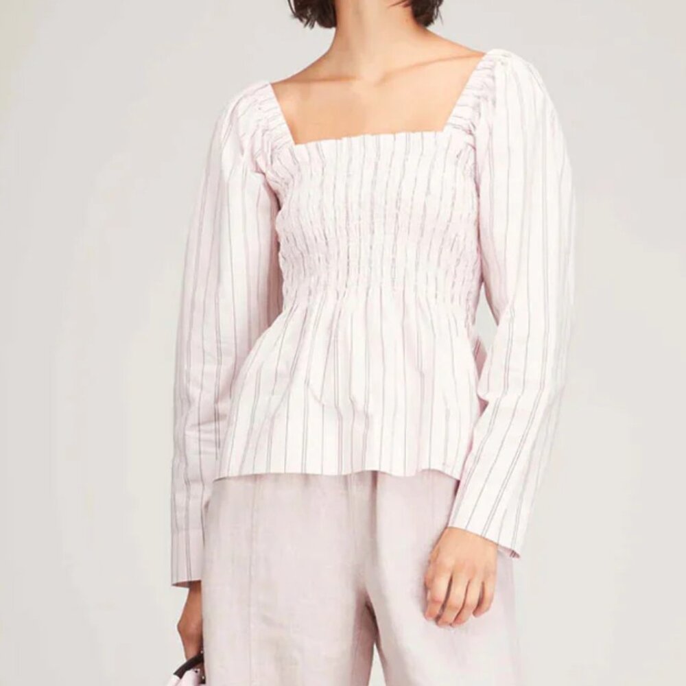 Ganni Pink Long Sleeve smocked blouse sz 34/small